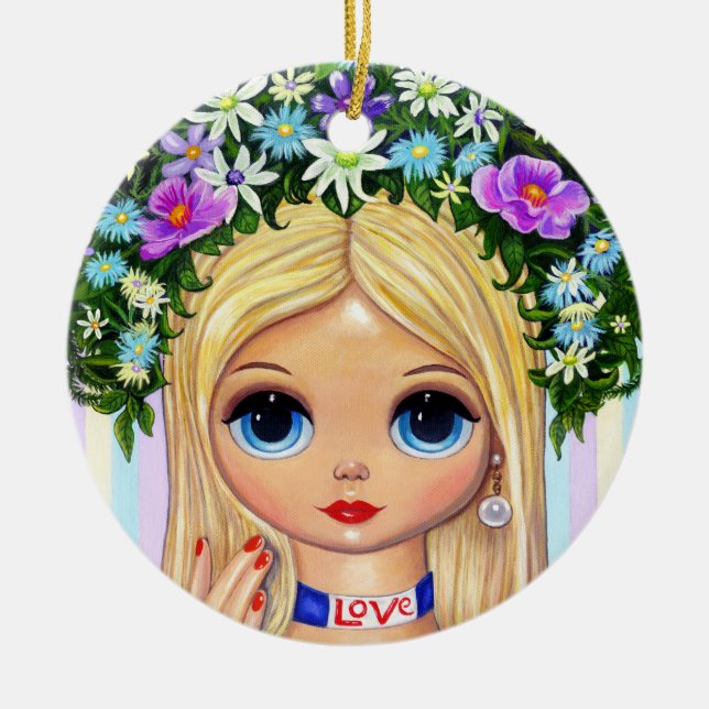 Love Flower Child Beauty Big Eye Doll Cute Ceramic Tree Decoration (Front)