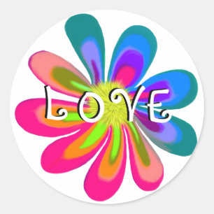 LOVE Flower Classic Round Sticker