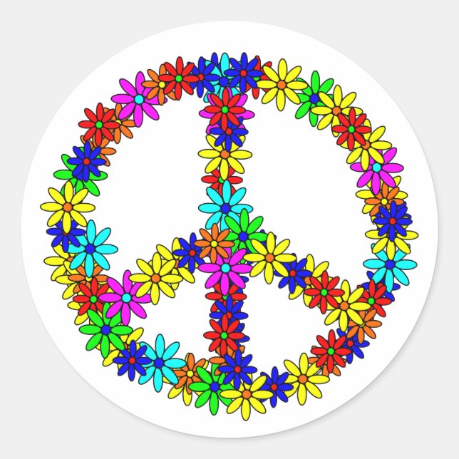Love Flower Peace Sign Classic Round Sticker (Front)