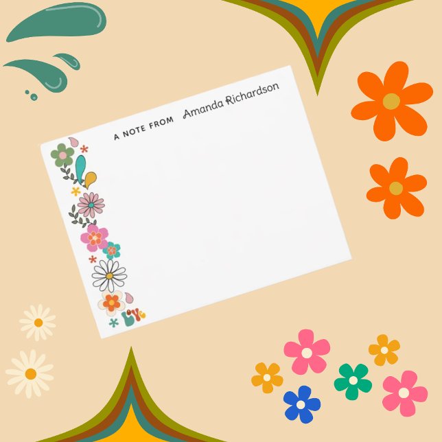 LOVE Flower Power Groovy 70's theme Flat Note Card (Creator Uploaded)