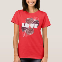Love flower women deep red colour T-shirt