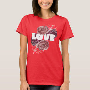 Love flower women deep red colour T-shirt