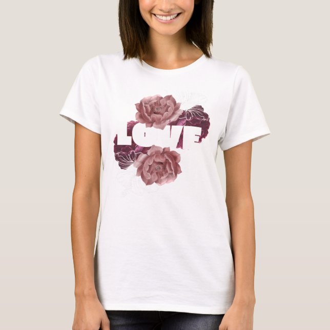 Love flower women white colour T-shirt (Front)