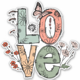 Love Flowers and Butterflies Green Orange