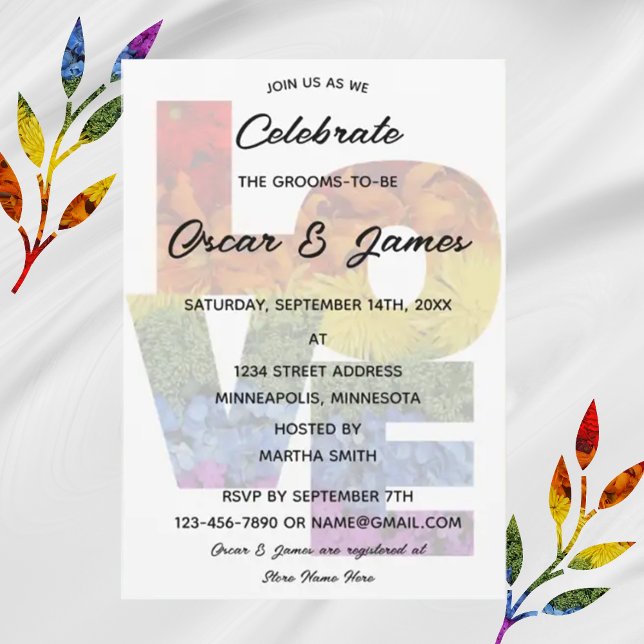 LOVE Flowers Same-Sex Engagement Party Invitation (Creator Uploaded)