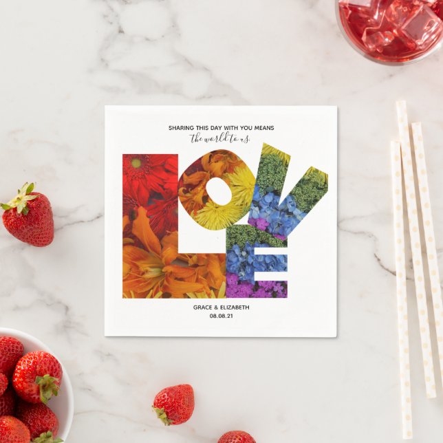 LOVE Flowers Same-Sex Wedding Collection Napkin (Insitu)