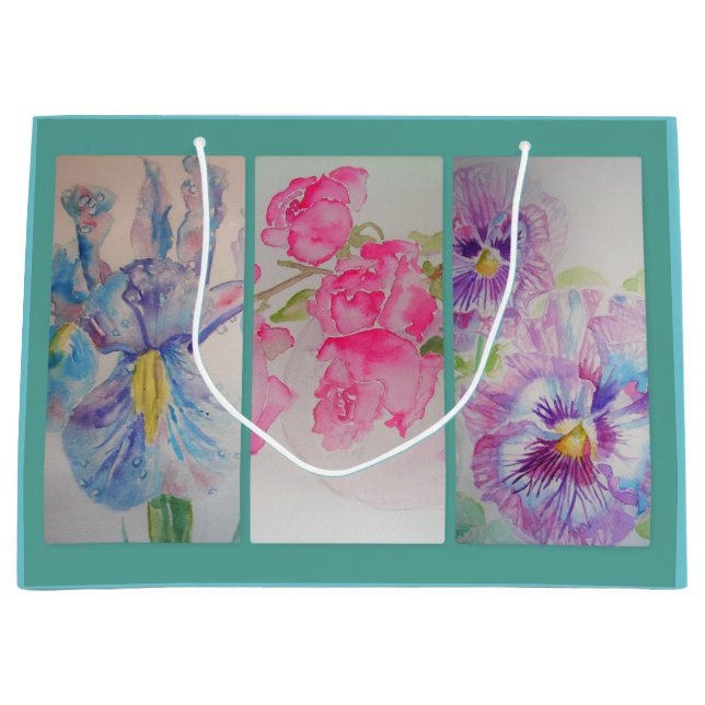 Love Flowers Watercolor Turquoise Gift Bag (Front)
