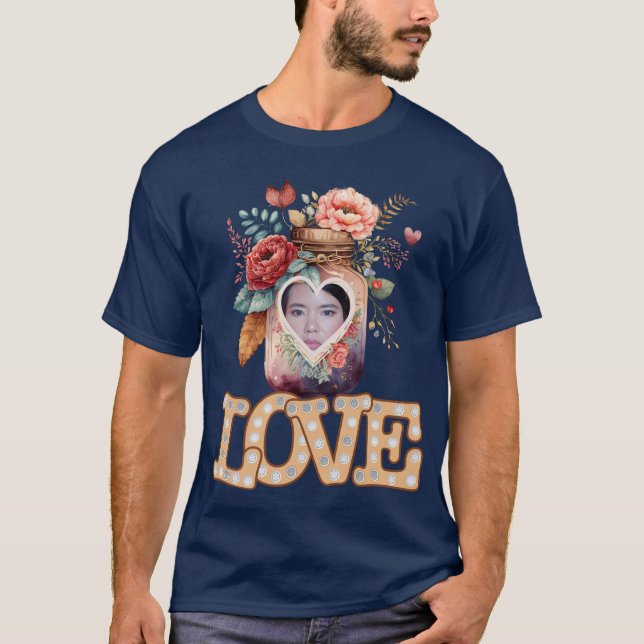 Love-Flowery Heart Jar-Heart Shape Custom Photo T-Shirt (Front)