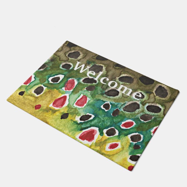 Love Fly Fishing Brown Trout Skin Doormat (Angled)