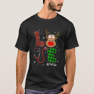 Love FNP Life Cute Reindeer Christmas Nurse Leopar T-Shirt