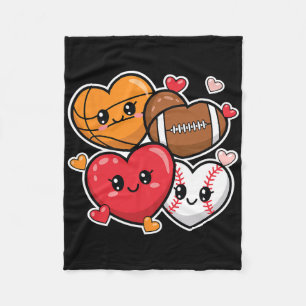 Love Football Basketball Valentine’s Day Boys And Fleece Blanket