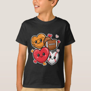 Love Football Basketball Valentine’s Day Boys And T-Shirt