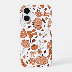 Love for Autumn Fall Pumpkins Bows Leaves Pattern iPhone 16 Case