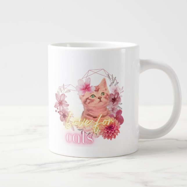 Love for Cats Mug – Cute Floral Kitten Coffee Cup  (Right)