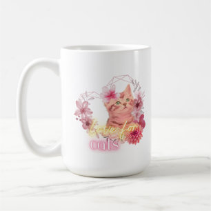 Love for Cats Mug – Cute Floral Kitten Coffee Cup 