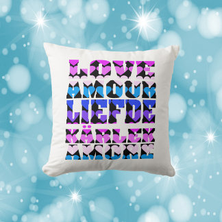 Love Foreign Languages Hearts Pink Purple Black Cushion