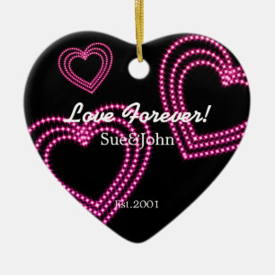 Love Forever 3 Shiny Hearts Custom Pink Ceramic Tree Decoration