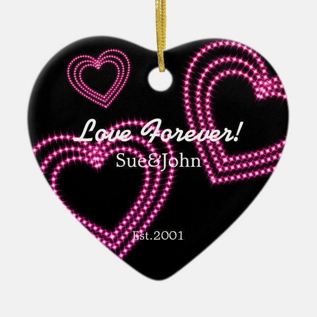 Love Forever 3 Shiny Hearts Custom Pink Ceramic Tree Decoration (Front)