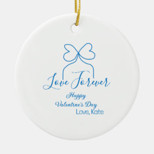 Love Forever blue bow happy Valentine's day name d Ceramic Tree Decoration