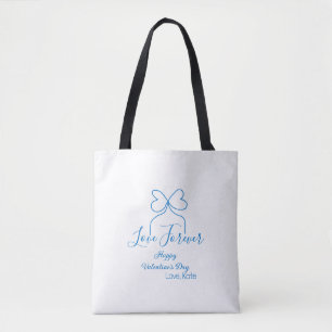 Love Forever blue bow happy Valentine's day name d Tote Bag
