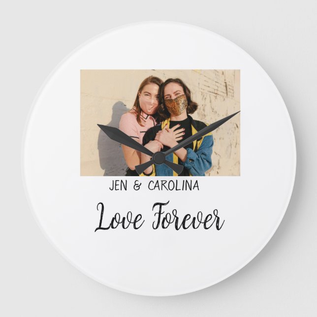 Love Forever LGbtq couple pride add photo name sim Large Clock (Front)