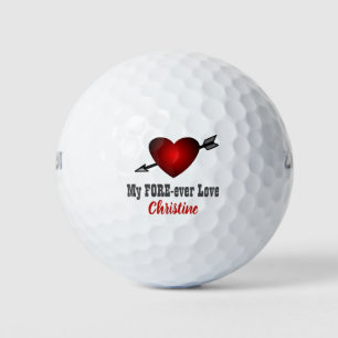 Love Forever Red Heart Valentine's Day Add Name Golf Balls