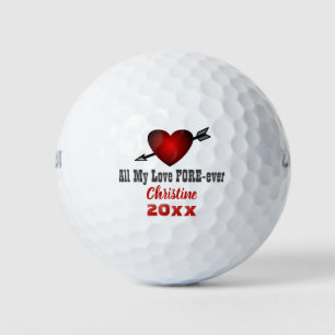 Love Forever Red Heart Valentine's Day Custom Name Golf Balls