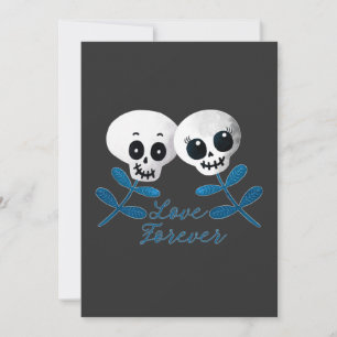 Love Forever Two Cute Halloween Blue Flower Skulls Invitation