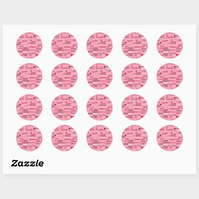 Love Forever - Valentine's Day Typography Pattern Classic Round Sticker (Sheet)