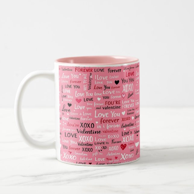 Love Forever - Valentine's Day Typography Pattern Two-Tone Coffee Mug (Left)