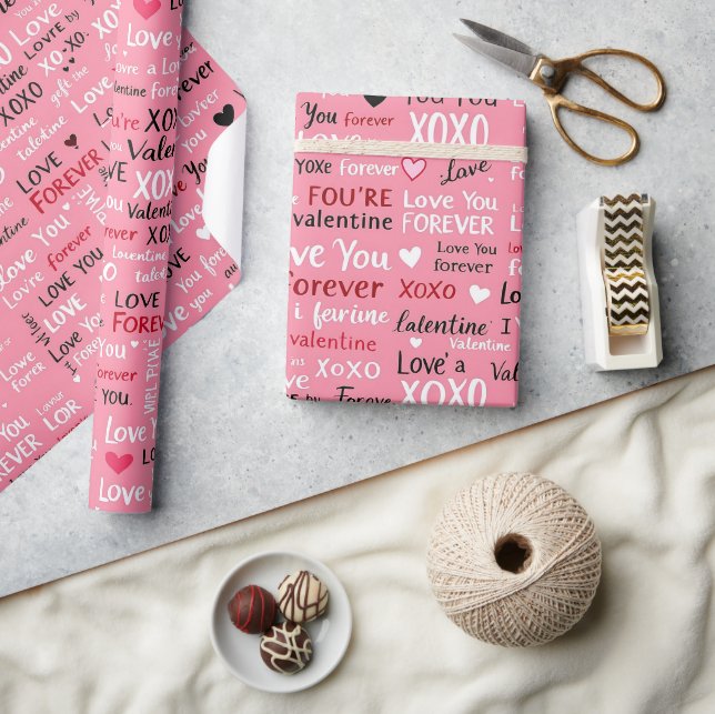 Love Forever - Valentine's Day Typography Pattern Wrapping Paper (Crafts)