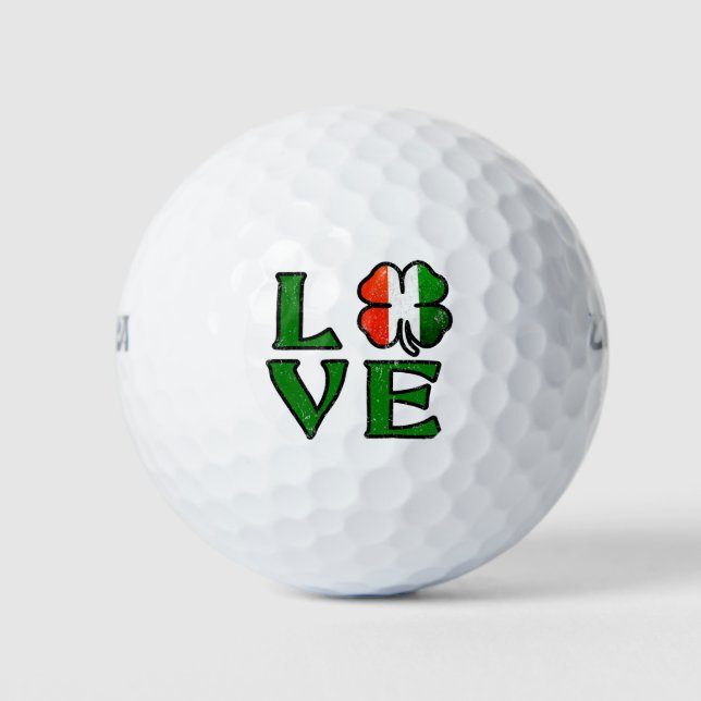Love Four Leaf Clover Irish Flag St. Patrick's Day Golf Balls (Front)