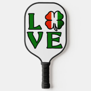 Love Four Leaf Clover Irish Flag St. Patrick's Day Pickleball Paddle