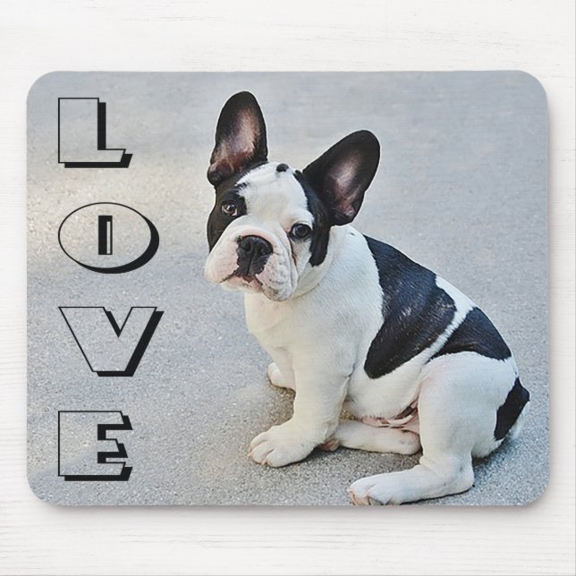Love French Bulldog Black And White Puppy Dog Mouse Mat (Front)