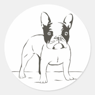 Love French Bulldog Puppy Dog Black Illustration Classic Round Sticker