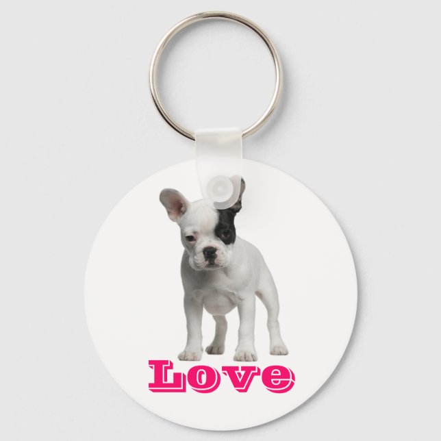 Love French Bulldog Puppy Dog Keychain (Front)