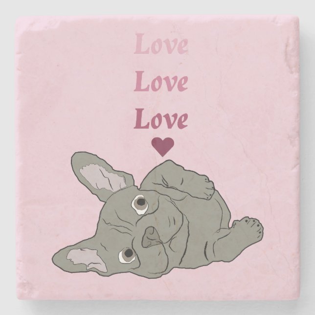 Love French Bulldog Stone Coaster (Front)