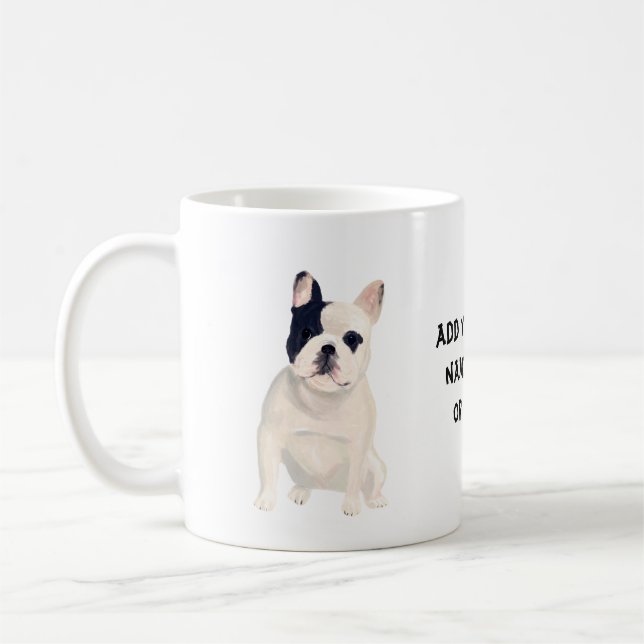 Love French Bulldogs Cute Caricature Custom Text Coffee Mug (Left)