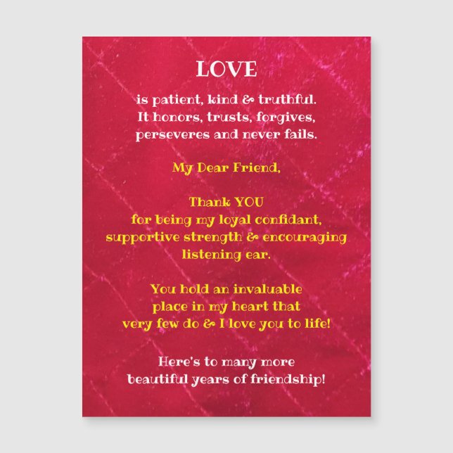 Love & Friendship Magnetic Greeting Card (Front)