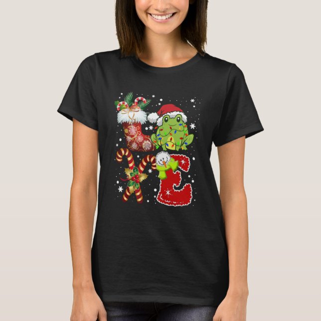 Love Frog Christmas Lights  Santa Hat Christmas T-Shirt (Front)