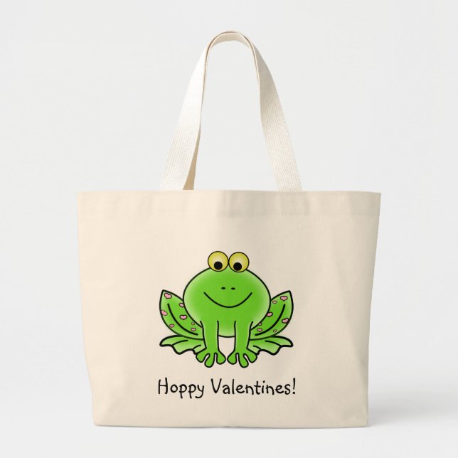 Love Frog Funny Greeting: Hoppy Valentine's Day Large Tote Bag (Front)
