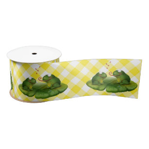Love Frogs with Hearts on Gingham Satin Ribbon