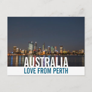 Love From Australia Perth Skyline by Night Photo Postcard