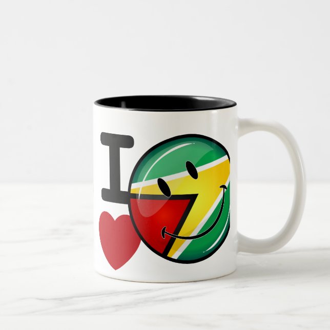 Love From Guyana Smiling Guyanese Flag Two-Tone Coffee Mug (Right)