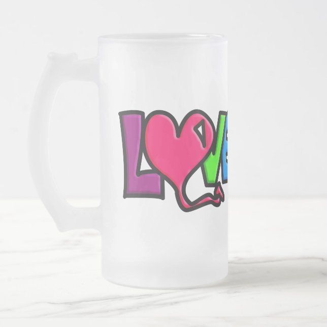 Love  frosted glass beer mug (Left)