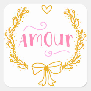 Love Fuchsia Pink And Gold Floral Wreath Wedding Square Sticker