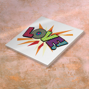 LOVE Fun Colourful Comic Book Pop Art Tile