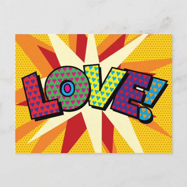 LOVE Fun Colourful Modern Typography Announcement Postcard (Front)