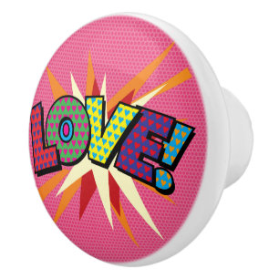 LOVE Fun Retro Comic Book Pop Art Ceramic Knob