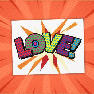 LOVE Fun Retro Comic Book Pop Art Postcard